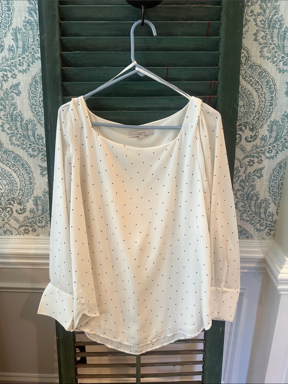 LOFT Cream Blouse with Black Micro Dots